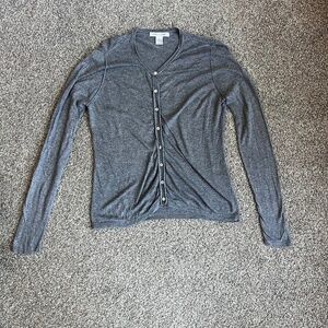 August Silk Gray Button Up Long Sleeve V Neck Cardigan, Size‎ Medium